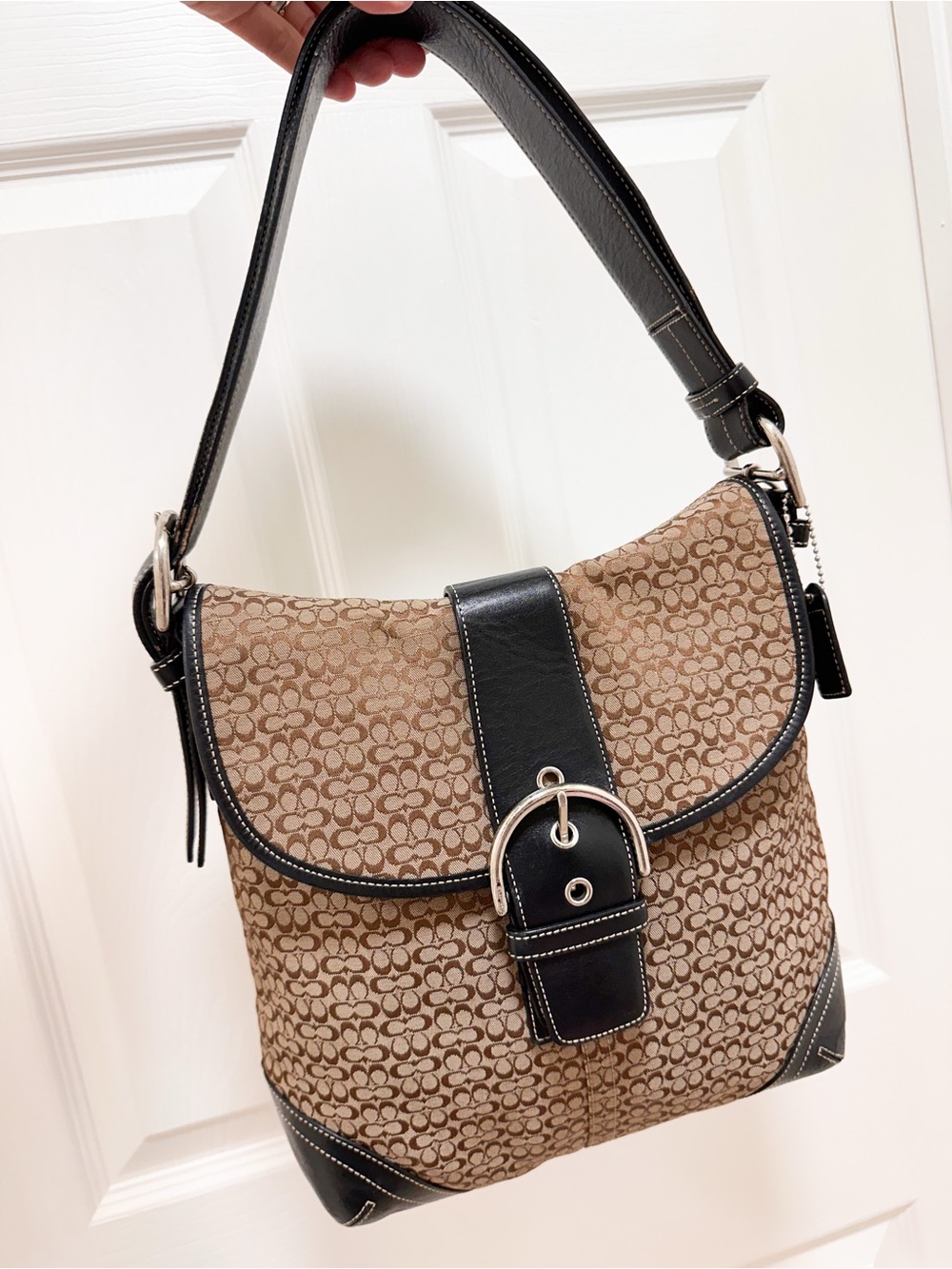 Vintage Coach Soho Signature Flap Medium Shoulder Hobo Bag Brown Jacquard 6377 - Picture 13 of 13